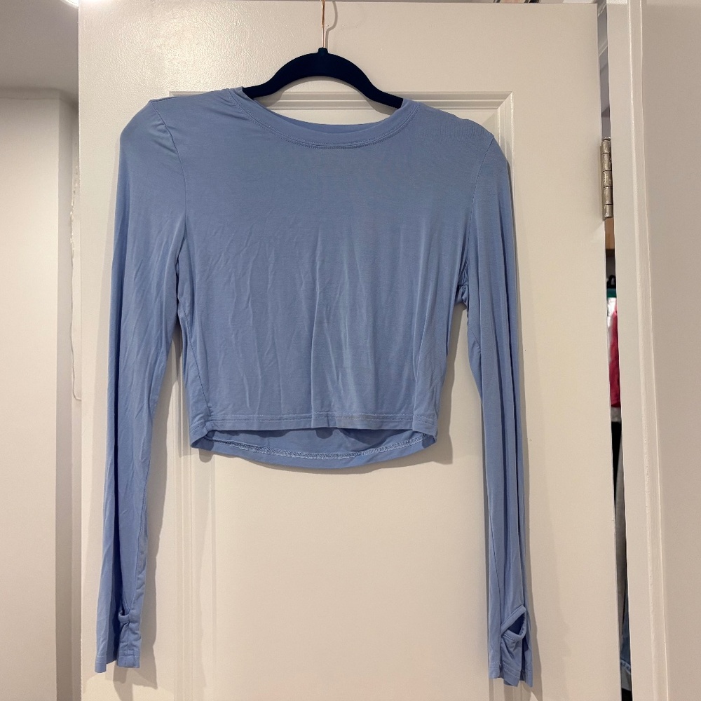 Blue Long Sleeve Crop Top